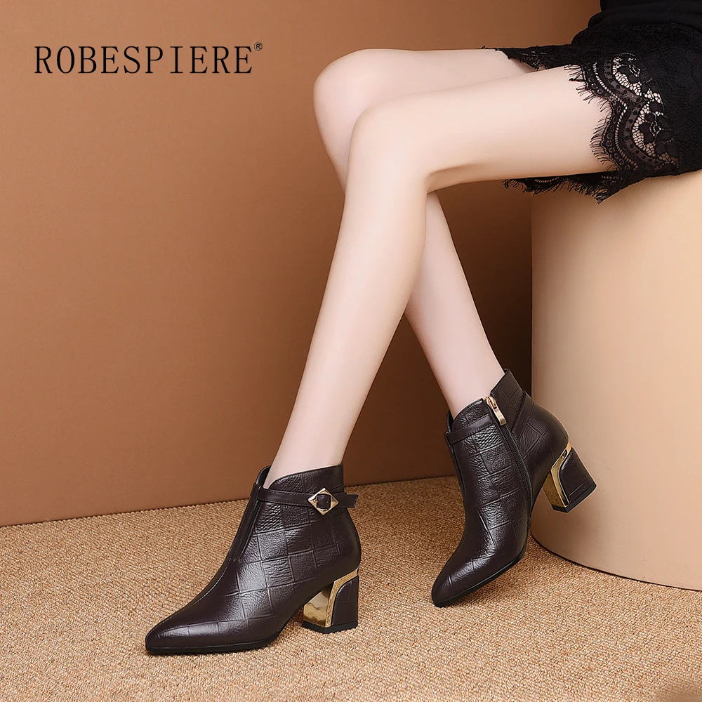 Женские ботильоны на необычном каблуке ROBESPIERE теплые плюшевые из натуральной