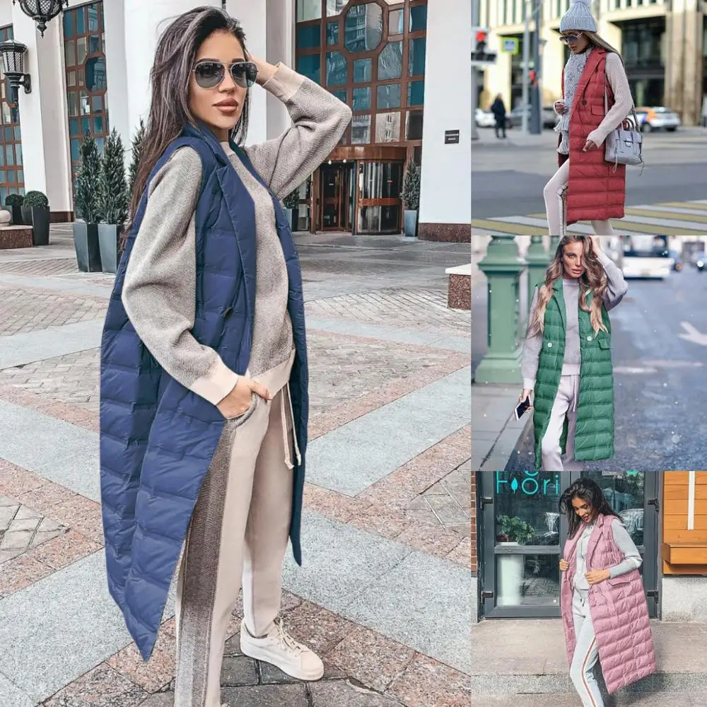 BKLD 2019 зимний женский пуховой жилет Модный без рукавов однотонный Женский Длинный