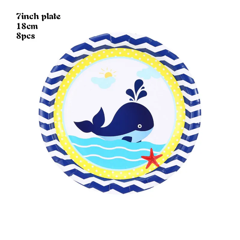 7inch plate Синий навигационный декор для дня рождения, одноразовая посуда для плавания с Китом, тарелки, салфетки для детей, детские вечерние принадлежности для душа - Цвет: 7inch plate