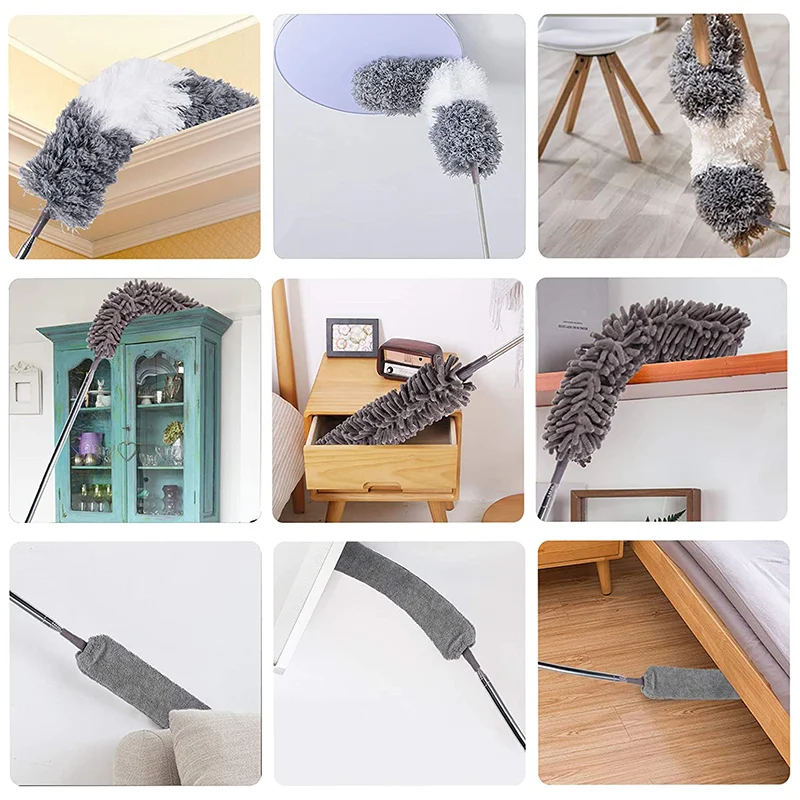 

4PCS Microfiber Duster with Stainless Steel Extension Pole Bendable Dusters Lightweight for Cleaning Ceiling Fan Blinds DSD666