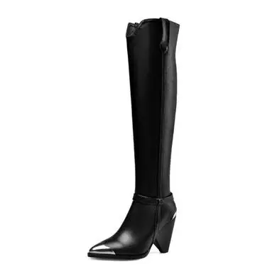 black long style Moraima Snc/новейшие женские ботильоны на шпильках; серебристые кожаные сапоги для верховой езды с острым носком; короткие ботинки для подиума; Цвет черный, белый - Цвет: black long style