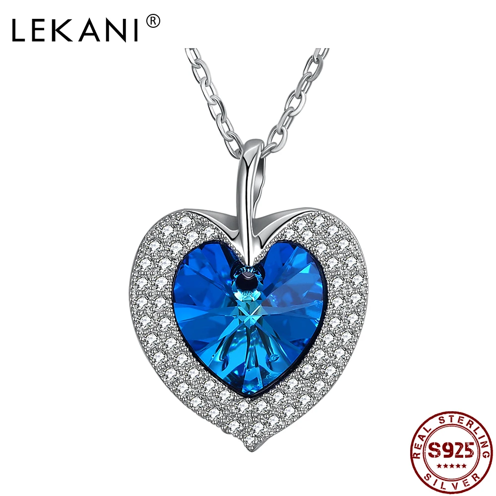 

LEKANI 925 Sterling Silver Pendant Necklaces Women Austria Crystal And Cubic Zirconia Heart-Shaped High-End Luxury Necklace