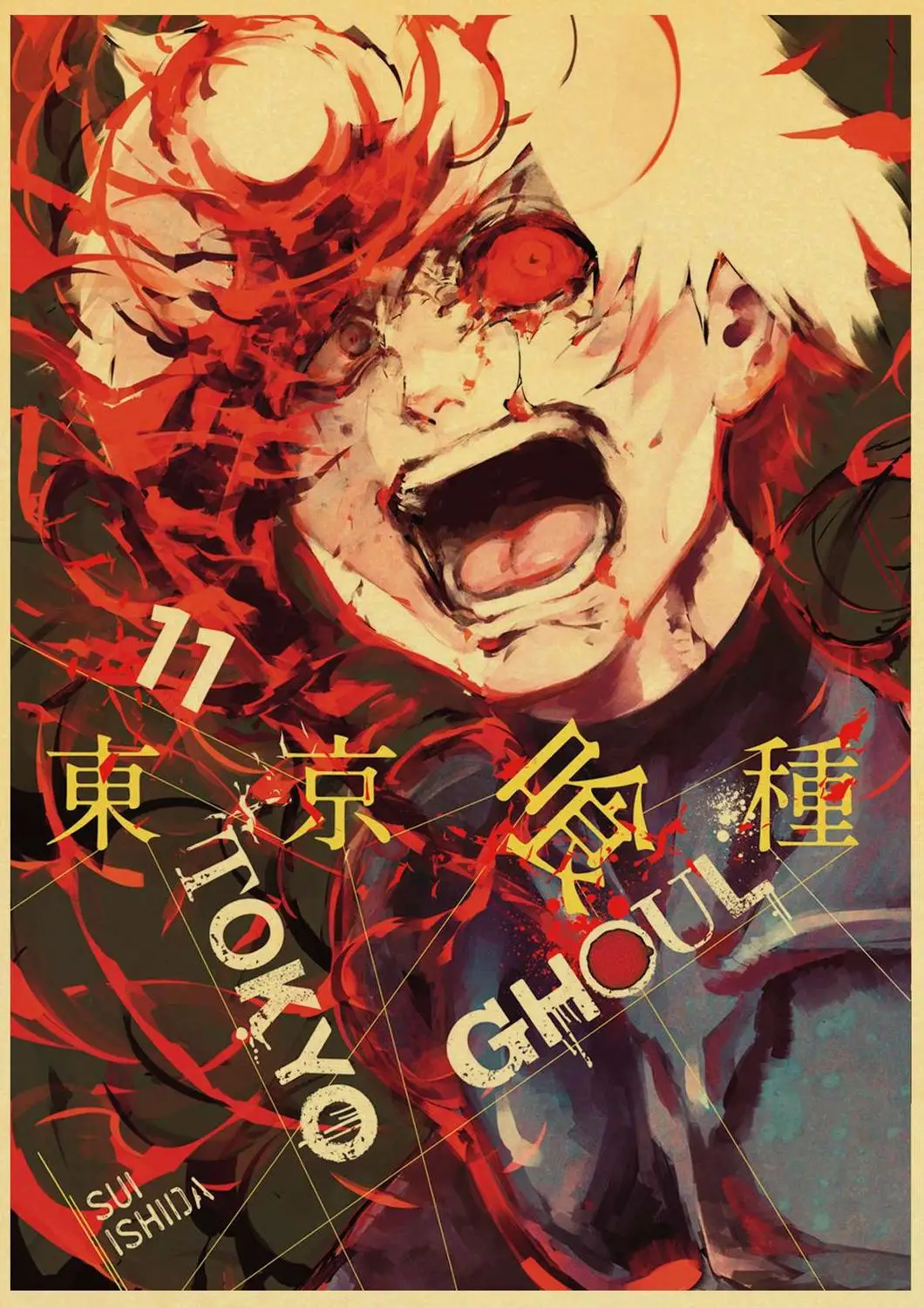 

Vintage Poster Anime Tokyo Ghoul Retro Posters and Prints Art For Fans Home/Living Room/Bar Wall sticker Decals Painting
