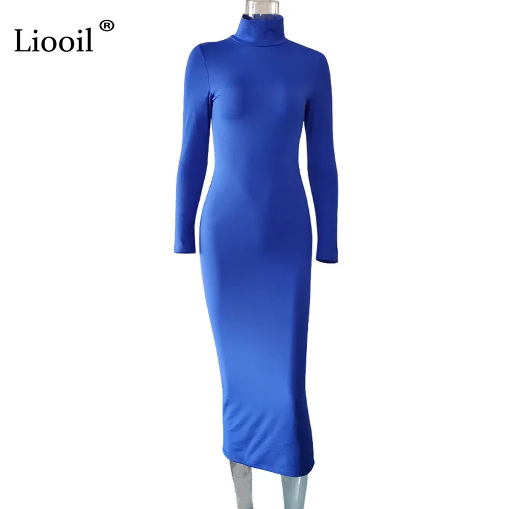 Liooil, сексуальное, облегающее, белое, макси платье, для женщин, осень, зима, длинный рукав, водолазка, стрейч, Клубные, вечерние, облегающие, длинные платья