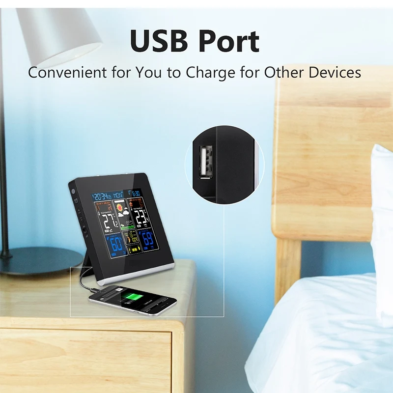 

PROTMEX PT3379C Digital Weather Station Wireless + Indoor Outdoor Sensor Temperature Instruments Hygrometer EU Plug