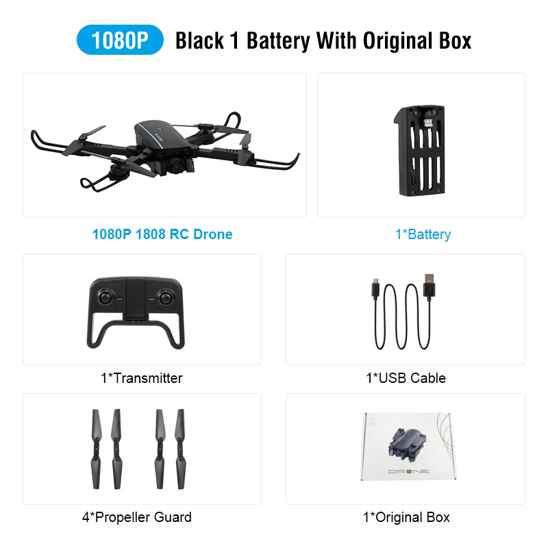B 1080P 1Battery 1808 wifi FPV с 4K широкоугольной камерой оптический поток режим удержания высоты складной Радиоуправляемый Дрон Квадрокоптер RTF - Цвет: B 1080P 1Battery