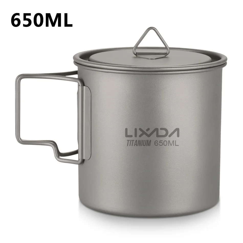 Lixada 300 мл-750 мл Ультралегкая титановая чашка, портативная походная чашка для пикника, чашка для воды, кружка для кофе, чая со складной ручкой - Цвет: 650ml