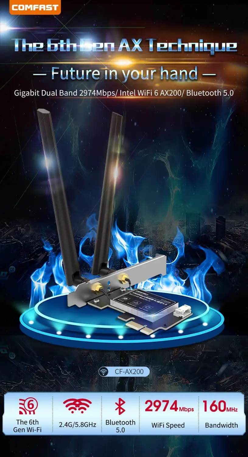 3000 Мбит/с двухдиапазонный Wi-Fi 6 Беспроводной Настольный PCIE-X1Intel AX200 карты 802.11AX 5 ГГц