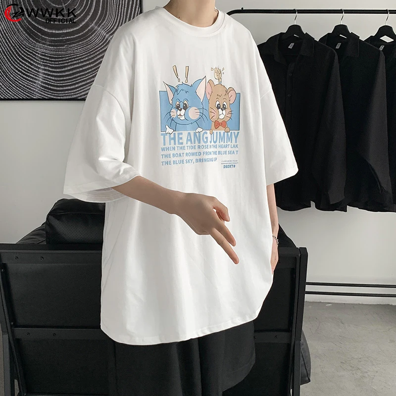 

WWKK Summer Fashion Men Funny Cartoon T-shirt 2021 New Loose Short Sleeve Casual Simple Breatheable T-Shirt Oversized