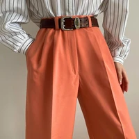 springautumn 2022 womens new solid color fashion wide leg pants female loose casual trousers lady mid waist straight bottoms