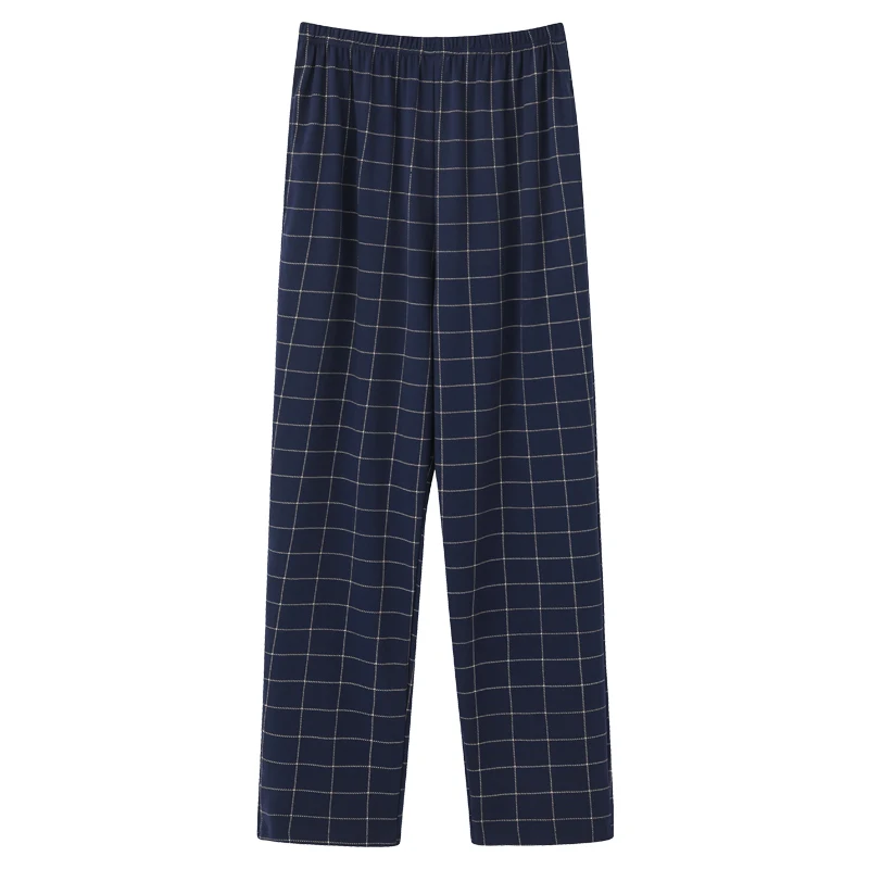 

Autumn Knitted Cotton Men Long Pants Plaid Trousers Leisure Comfortable Soft L-5XL Male Sleep Bottoms