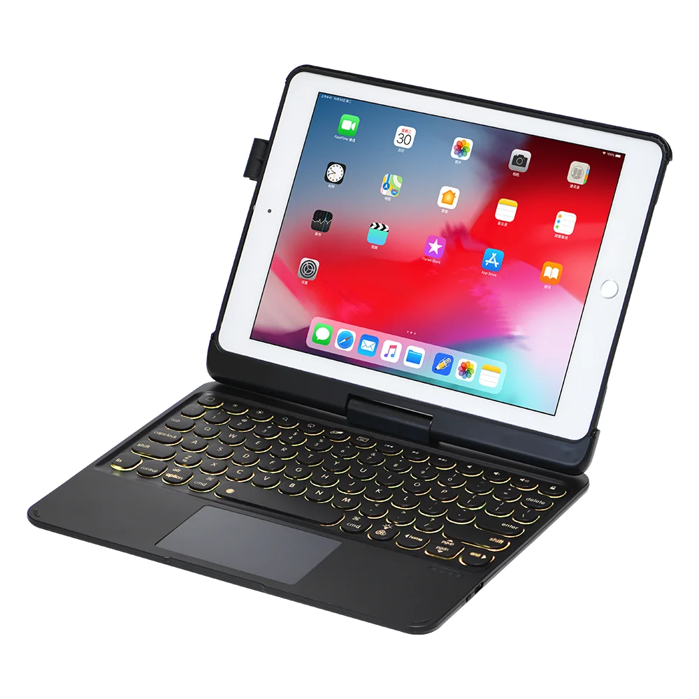 Для iPad 9,7 Pro 9,7 Air 1 2 Чехол с поворотом на 360 градусов PU TPU чехол-подставка с цветной Подсветкой Bluetooth сенсорная клавиатура