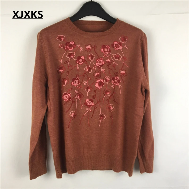 XJXKS New Fashion Women Sweater Emboridery Wool-blends Knitwear Jumper Knitted Sweaters And Pullovers | Женская одежда