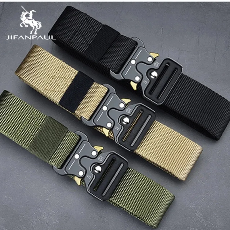 

JIFANPAUL belt men outdoor hunting metal tactical belt multi-function alloy buckle high quality Marine Corps canvas belt for men