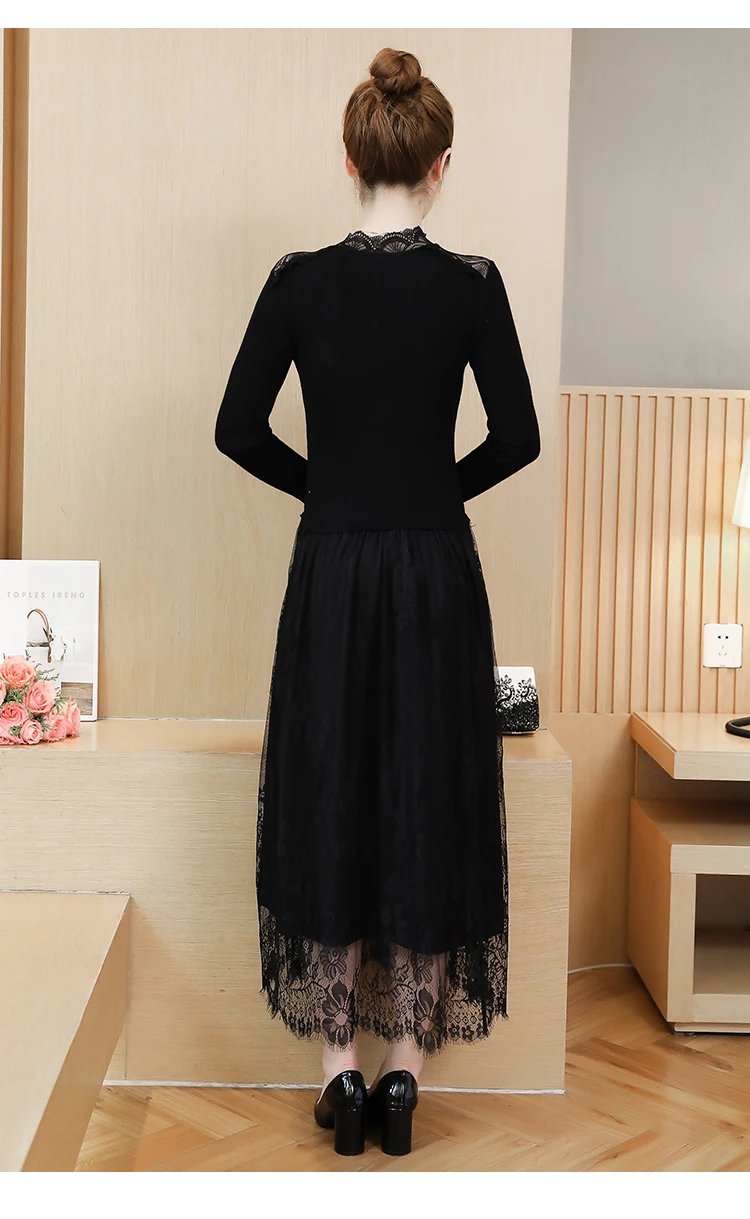 Кружевное вязаное платье размера плюс женская одежда бархатные теплые платья