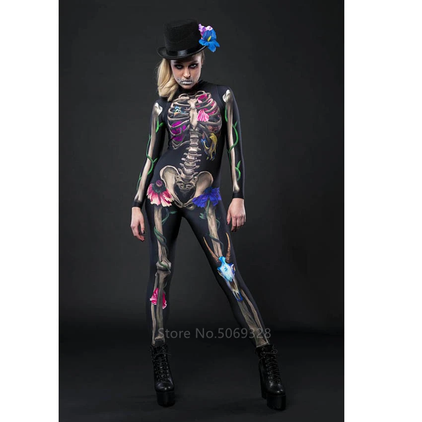 Женский костюм для Хэллоуина скелет 10 цветов готический с черепом сексуальный