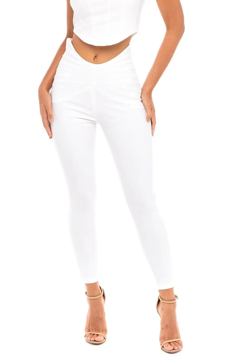 

Echoine Solid Knitted Crop Top and Legging Pants Two Piece Set Pleated Matching Set