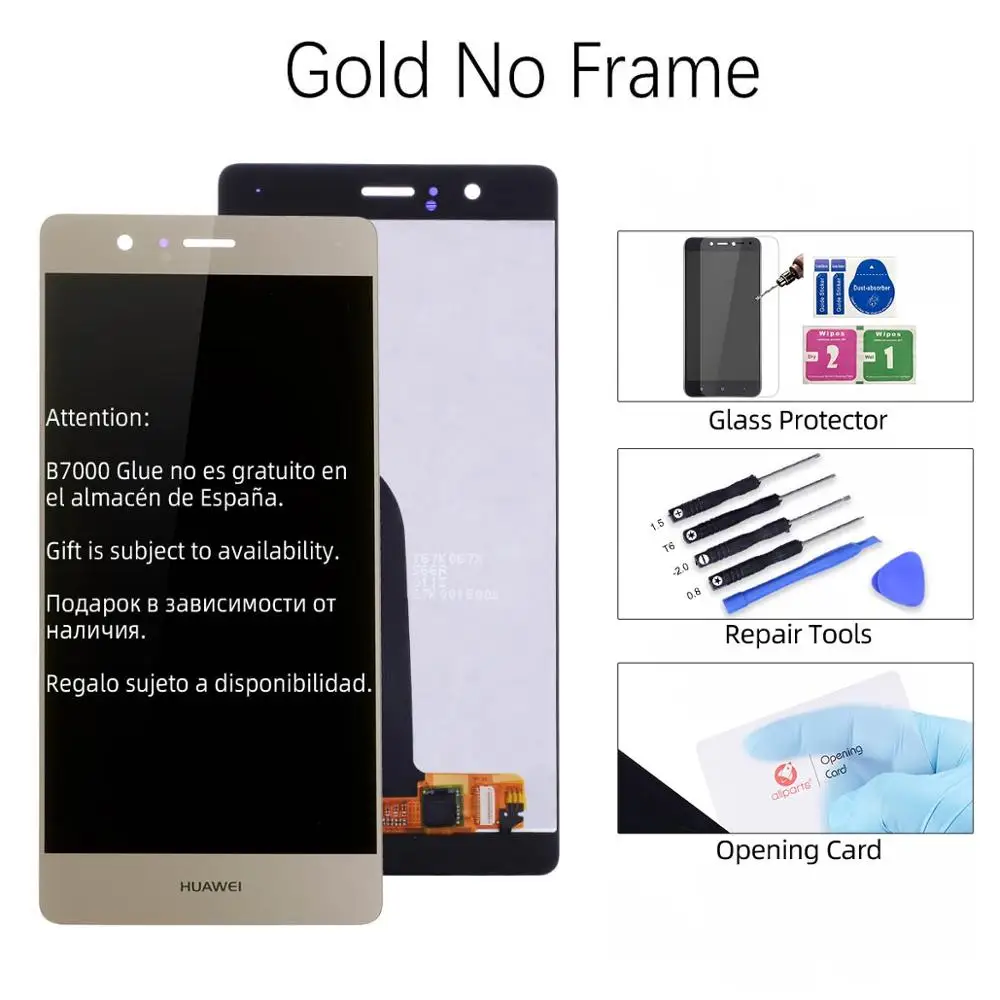 Дисплей для HUAWEI P9 Lite VNS-L31 L21 L19 L23 LCD в сборе с тачскрином на рамке 5.2'' черный белый золото - Цвет: Gold No Frame