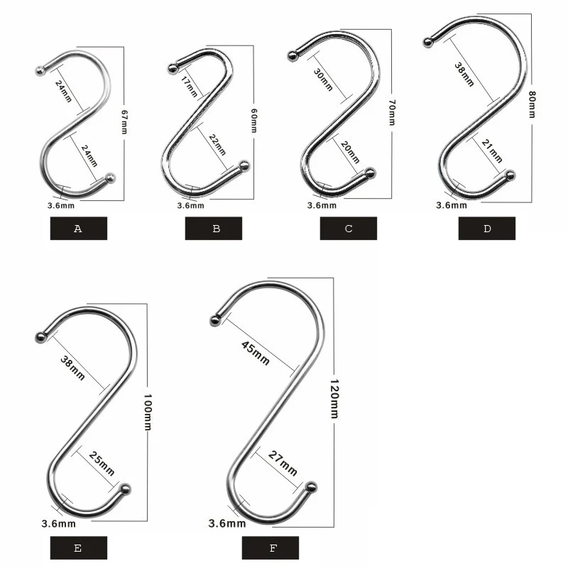 XZJJA 2-8Pcs Metal S Shaped Hooks Kitchen Bathroom Accessoires Hanging Storage Racks Key Hanger Sundries Organizer Butcher | Дом и сад