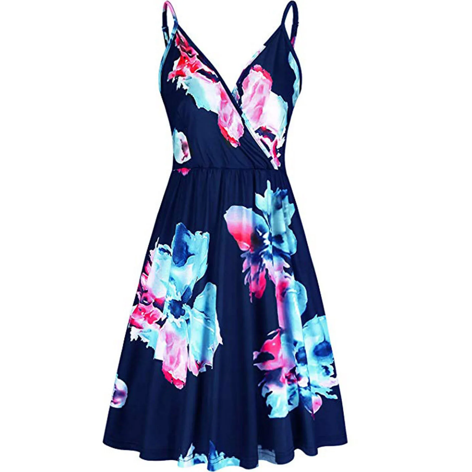 

Women Summer Dress 2021 Casual Dresses V-neck Strap Casual Printing Swing Dress With Pockets Dress Party Dresses