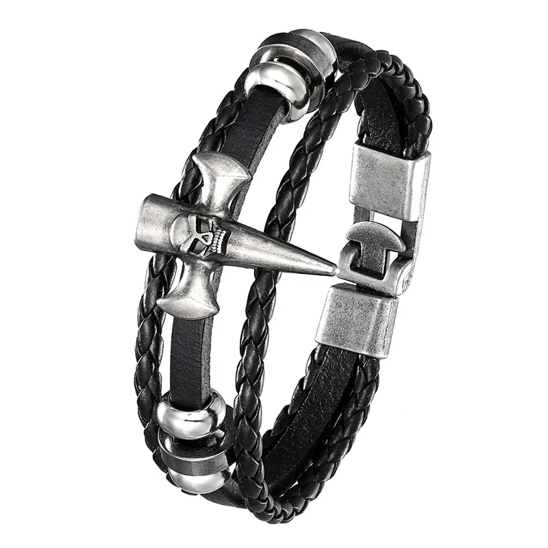 2020 винтажный кожаный браслет Мужская мода череп многослойный вязаный манжета в