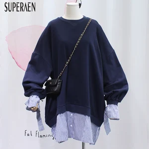 SuperAen толстовка с капюшоном, большие размеры, свитшоты для женщин, осень, новинка 2021, модные женские свитшоты, полосатая Женская одежда из двух предметов
