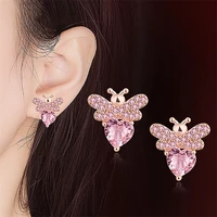 womens fashion cute bee stud earrings pink heart zirconia crystal butterfly romantic small earring piercing stud jewelry gift