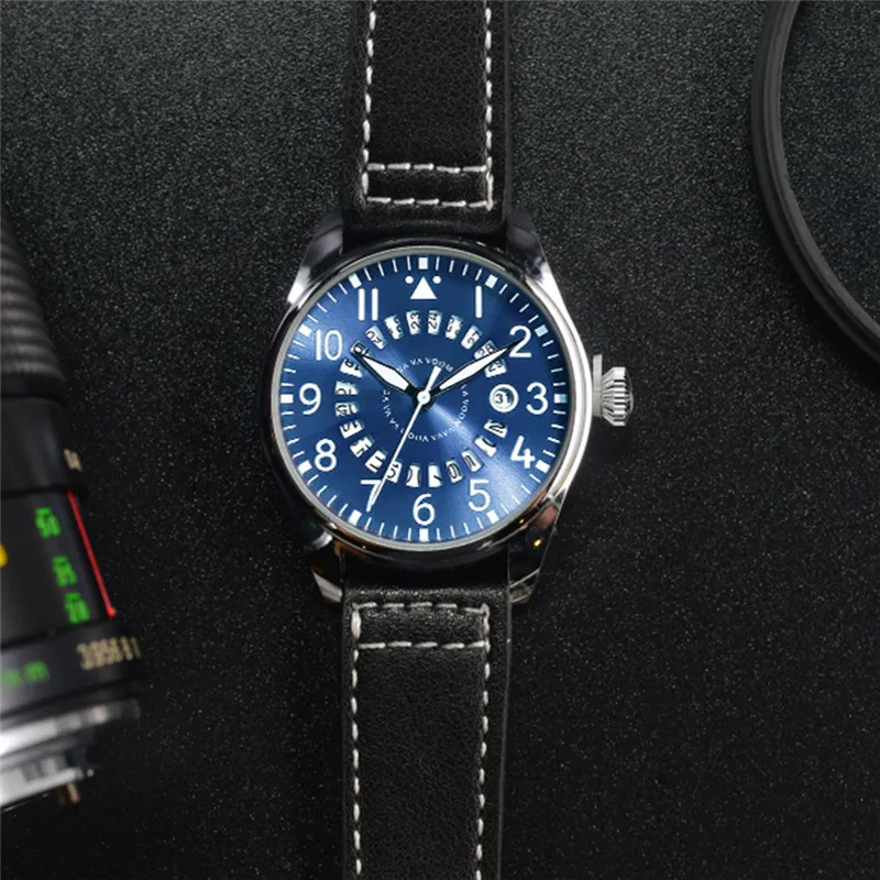 Мужские часы с круглым календарем и кожаным ремешком цифровые наручные цифровой