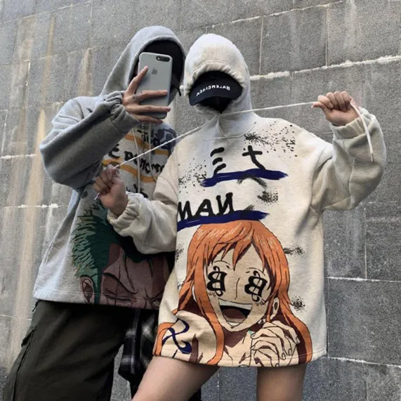 Супер огонь Ins аниме софирменный соло Nami Печатный бренд Tide плюс бархатный капюшон