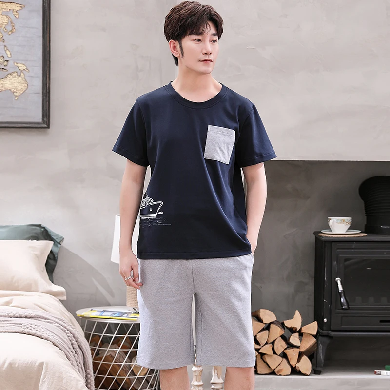 

Summer Comfortable And Casual Men's Short-sleeved Fashion Steamer Personality Soft Sleepwear Men's Cotton Short-sleeved Homewear