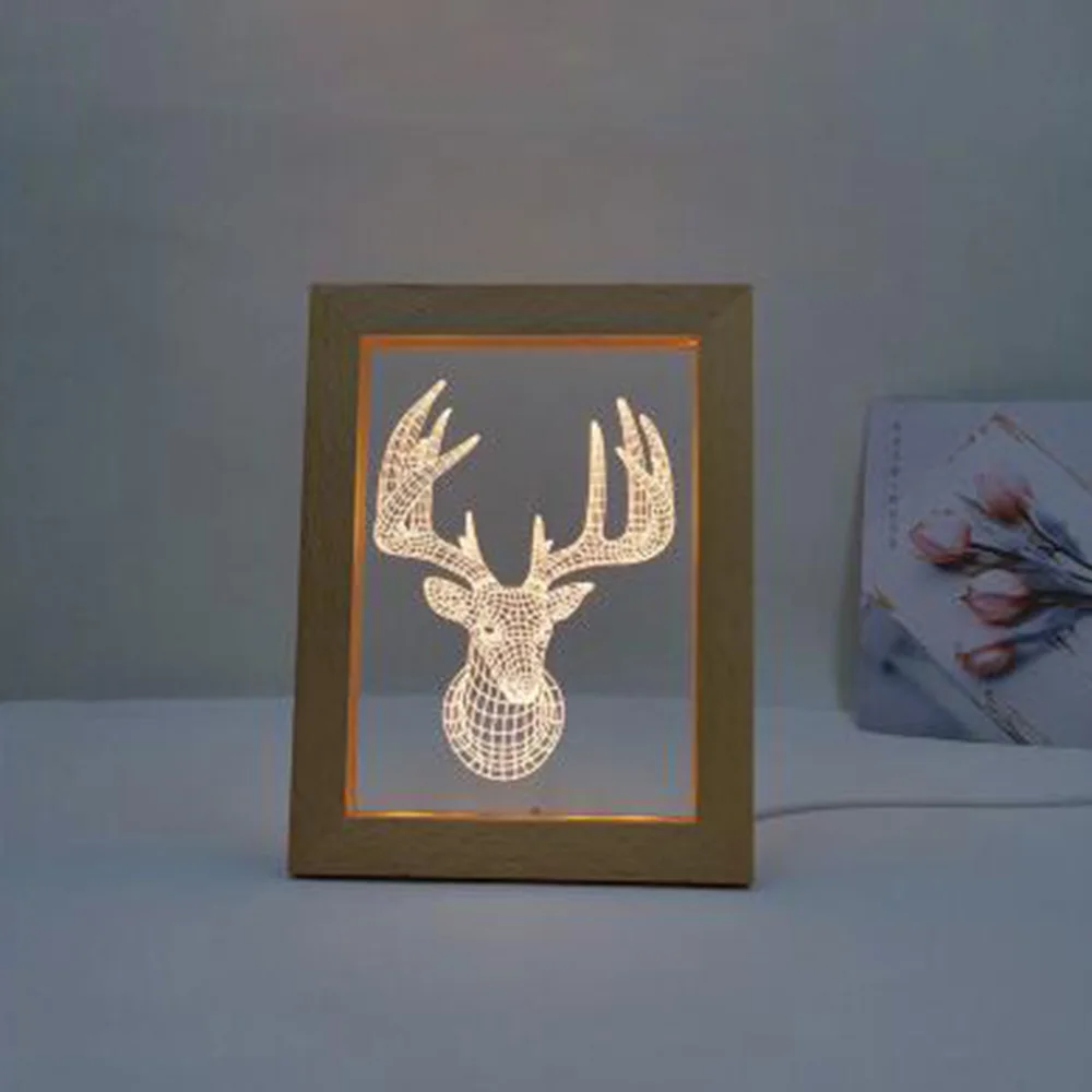 

Creative DIY Wooden Photo Frame LED Night Light 3D Carving Beech Luminous Acrylic Crystal Decoration Customization