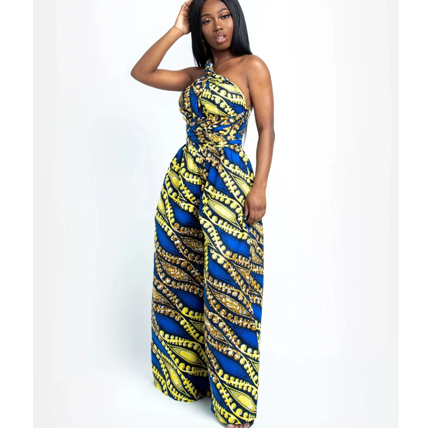 

2021 Spring Wonmen's Digital Printing Middle East Indonesia Jumpsuit Sexy Wide Leg Pants DIY Multiple Ways to Wear