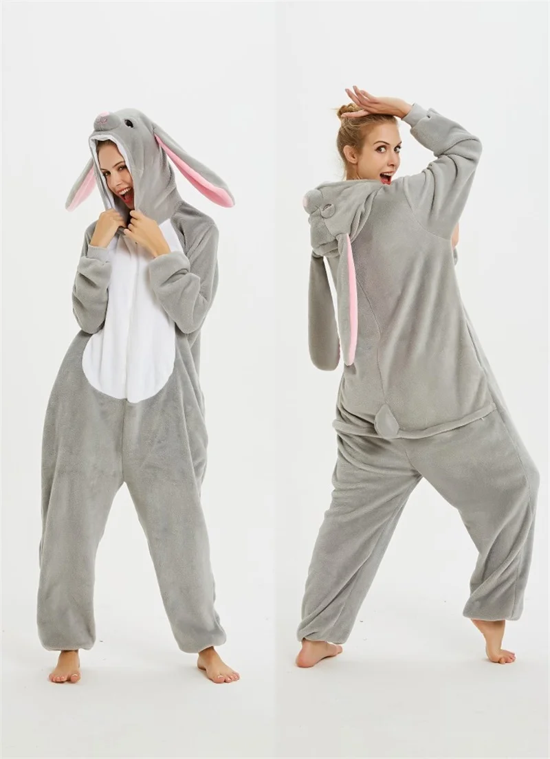 Rogue Rabbit Kigurumi Onesie Adult Women Animal Pajamas Flannel Costumes Sleepwear Onepiece Winter Jumpsuit Pijama Cosplay