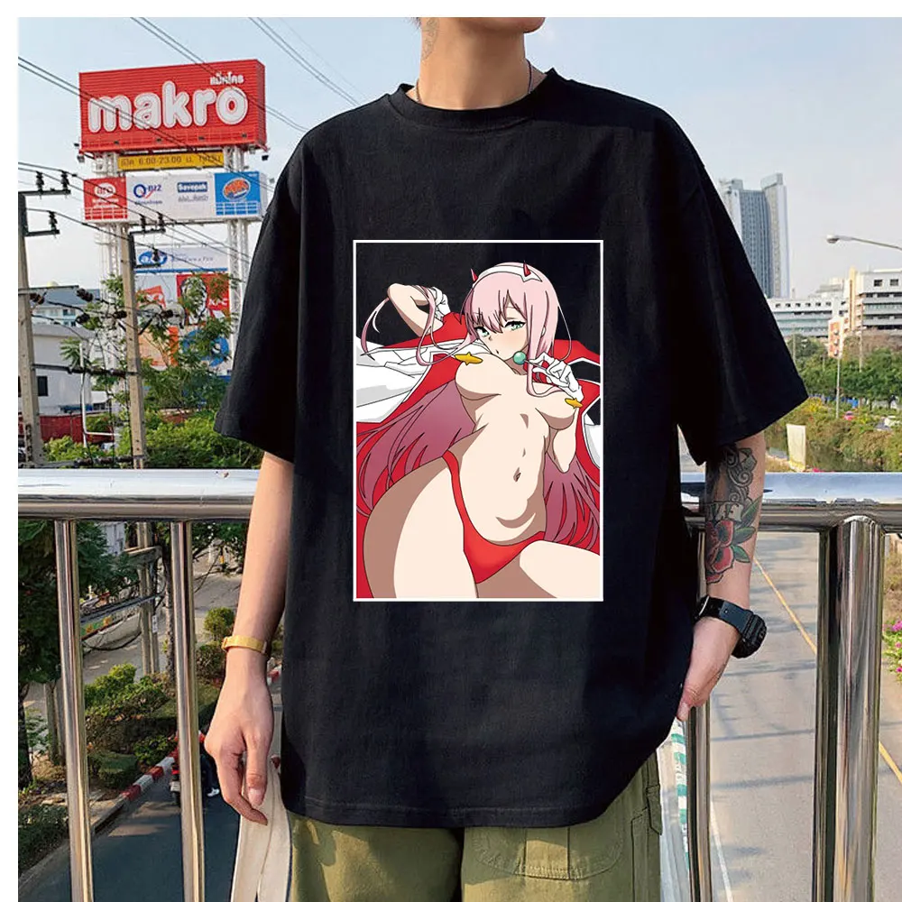 

Лидер продаж, модные трендовые футболки с круглым вырезом, футболки в новом стиле с принтом Zero Two, одежда для пары, летние футболки