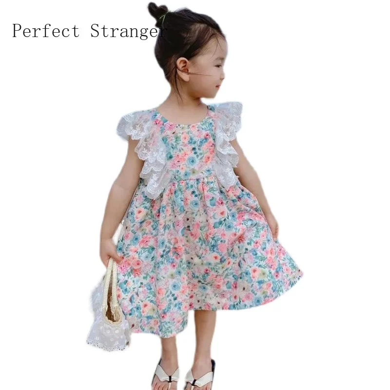 

2021 Summer New Arrival Girl Dress Hot Sale Round Collar Flower Lace Sleeveless Baby Girl Dress