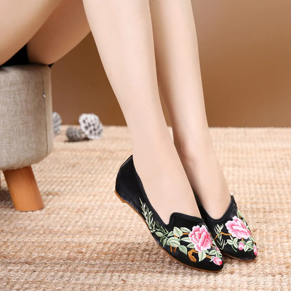 Veowalk хлопковая ткань с вышивкой женские балетки острым носком на плоской подошве
