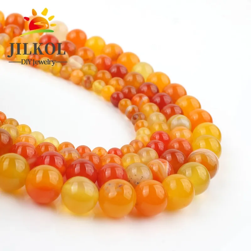 Оптовая продажа оранжевые Желтые гладкие полосы Агаты Круглые бусины для