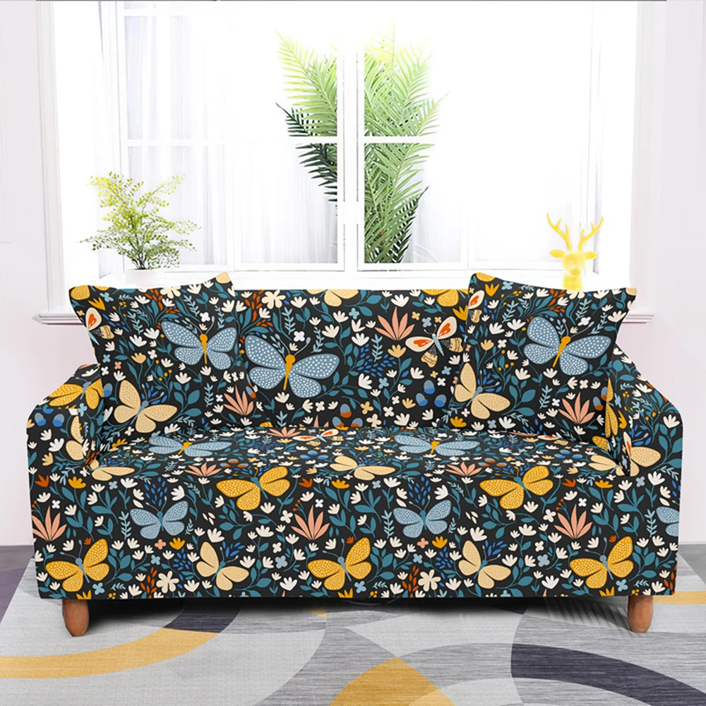 

Stretch Sofa Cover Set Butterfly Printed Couch Covers Elastic Slipcover for Living Room Sofas Protector 1/2/3/4 Seater