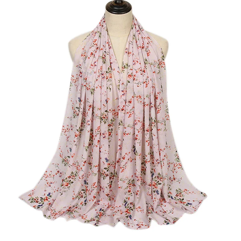 Шифоновый шарф с цветочным принтом Женский мусульманский хиджаб шали исламские