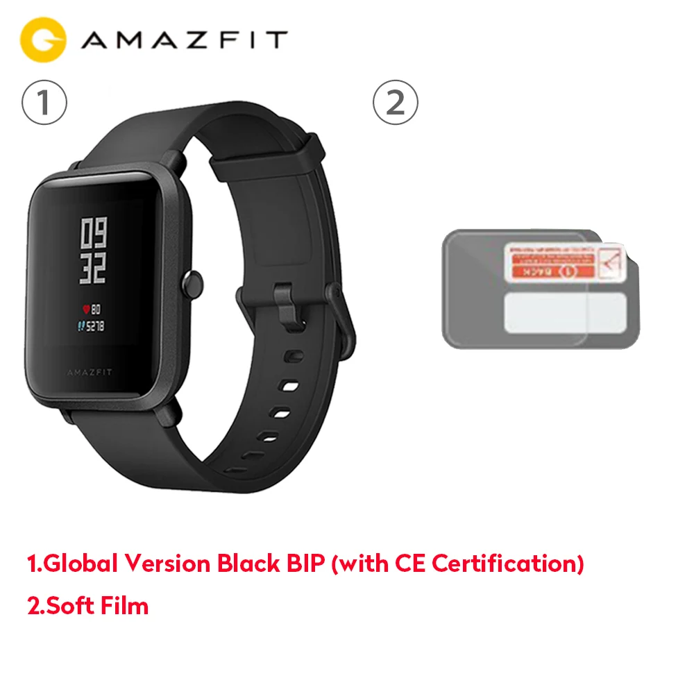 Black Watch Официальные Смарт-часы Amazfit Bip, gps, умные часы, 45 дней в режиме ожидания, монитор сердечного ритма, будильник, вибрация, IP68, водонепроницаемые, напоминание о звонках - Цвет: Black Watch