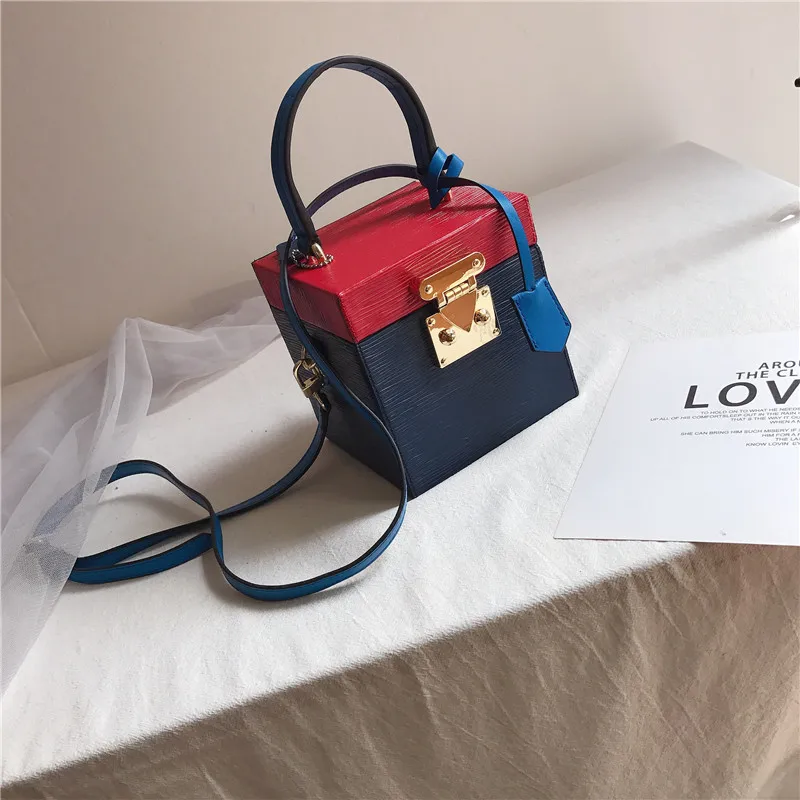 

Leather Vintage Small Square Box Minaudiere Bag Split Leather Fashion Portable Female Bucket Bag Wristlets