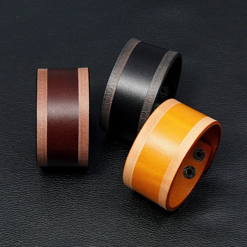 Большой винтажный браслет из натуральной коровьей кожи в стиле унисекс |