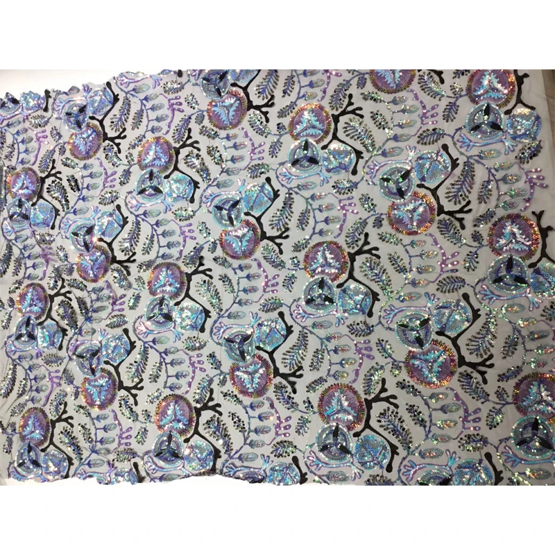 

African Lace Fabric With Sequin 2020 High Quality Pattern Embroidery Soft Tulle Lace Polyester Fabric Beauty For Daily Dress