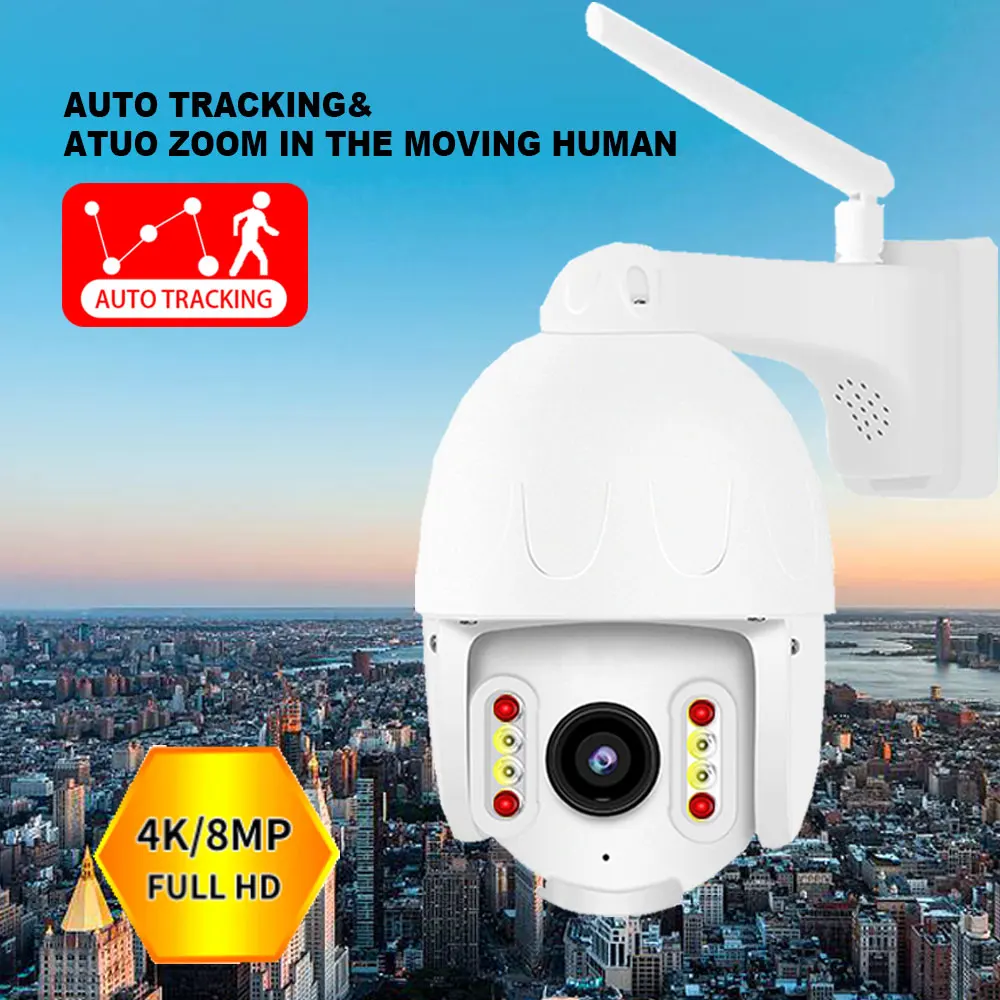 

Mini 8MP PTZ Wifi 4K IP Camera Outdoor PTZ Speed Dome Security CCTV Camera AI Human Detect Auto Tracking P2P Wireless Camera