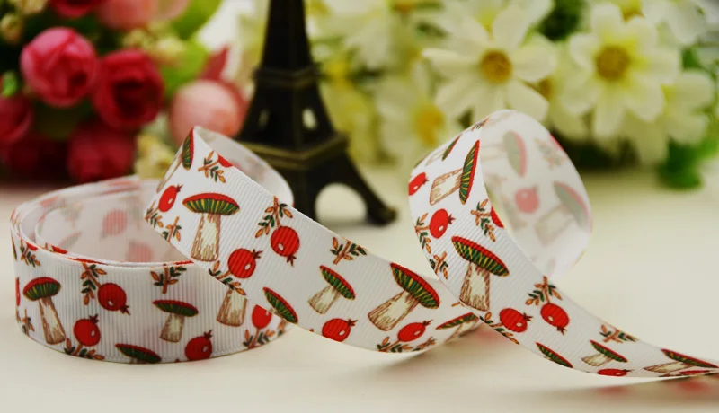 

22mm 25mm 38mm 75mm Mushroom Cartoon printed Grosgrain Ribbon party decoration 10 Yards X-02918