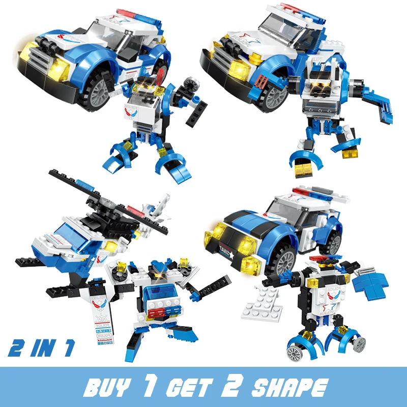 2 в 1 строительные блоки вертолет городской полиции оттягиваемая назад машина