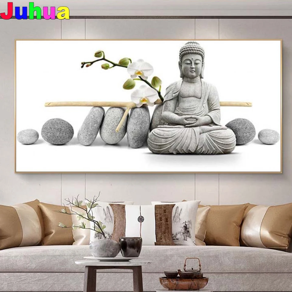 

Orchid White Buddha Statue Wall Art Pictures For Living Room Diamond painting Mosaic diamond embroidery Sale Decor Poster,