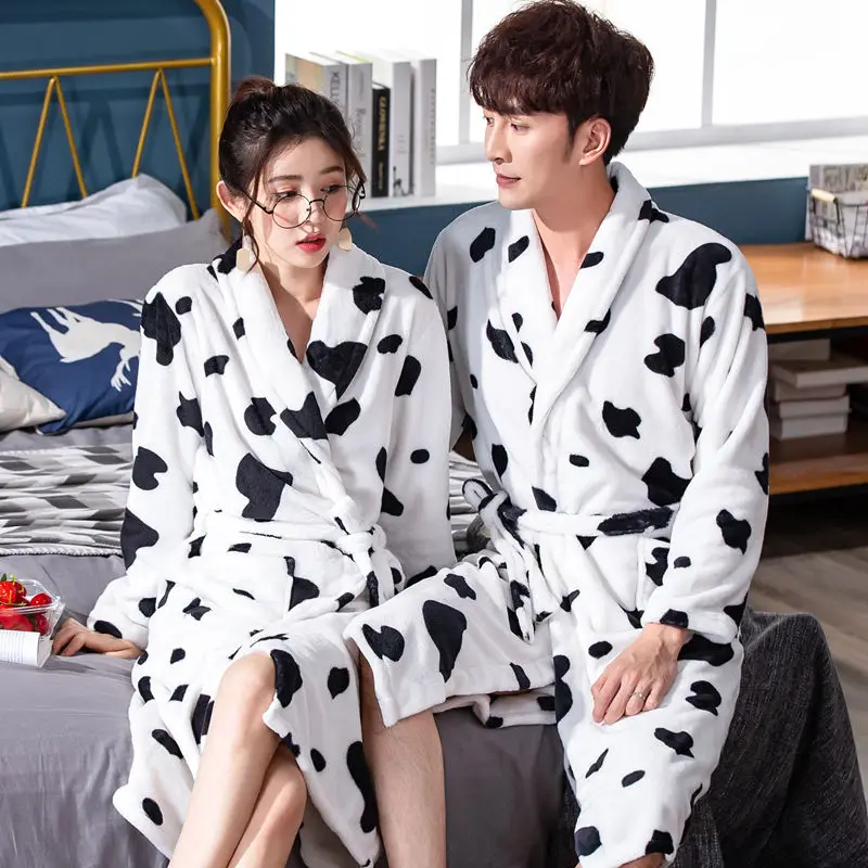 Bathrobe Robe Men Women Facecloth Couple Bathrobe Can Wear Bathing Suit Thickened Autumn Winter Coral Fleece Pajamas Home Wear
