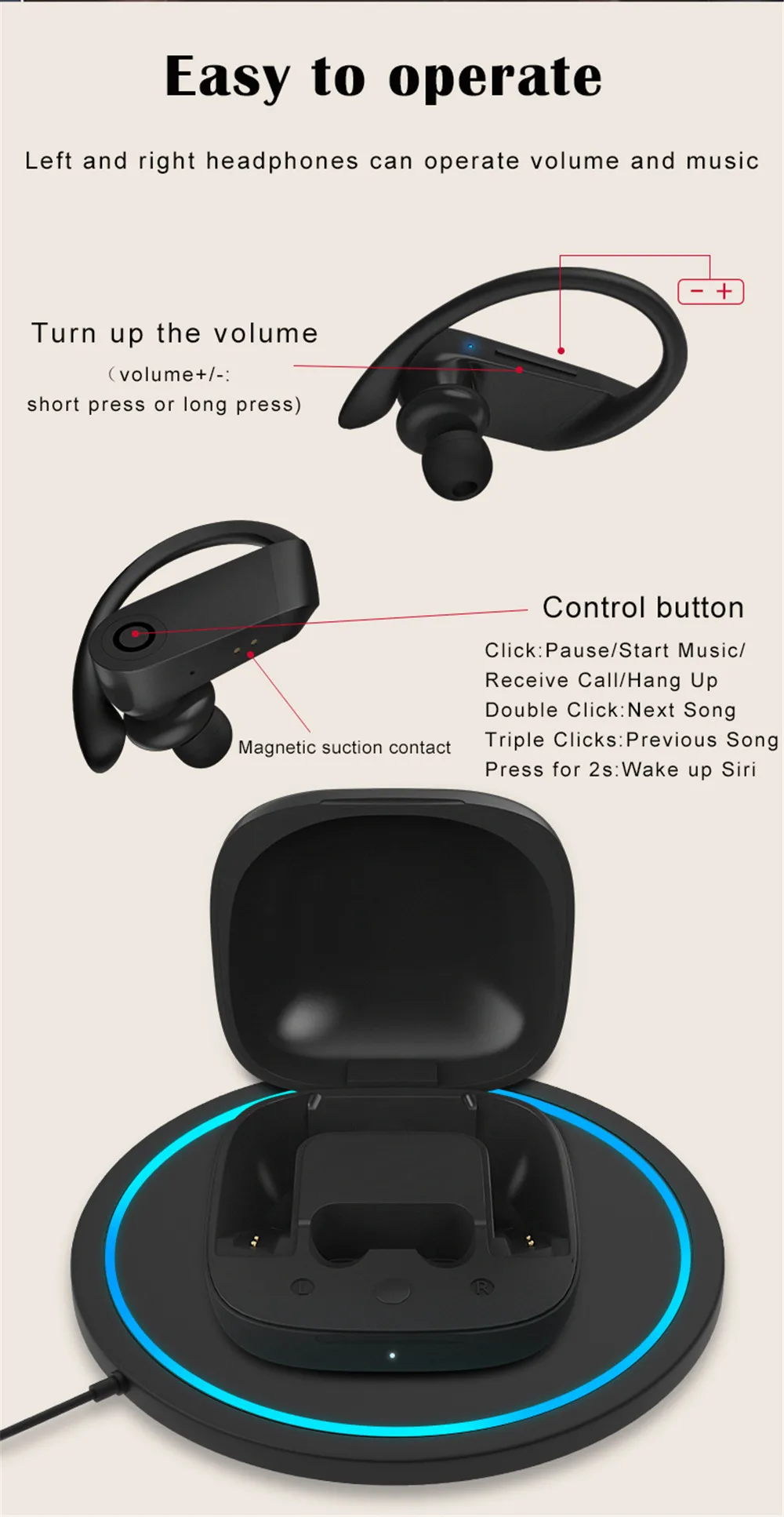 B10 True TWS беспроводные наушники Bluetooth 5,0 спортивные наушники с Ушными крючками водонепроницаемые наушники Беспроводная зарядка стерео гарнитура PK Q62