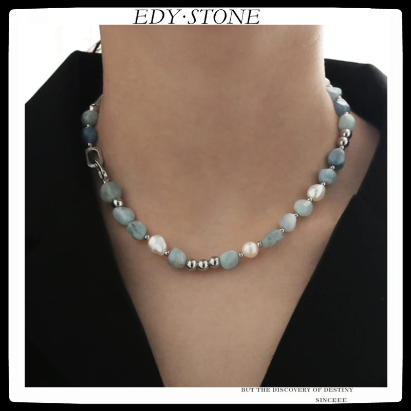 

Цепочка с натуральным камнем и жемчугом, в стиле панк/хип-хоп